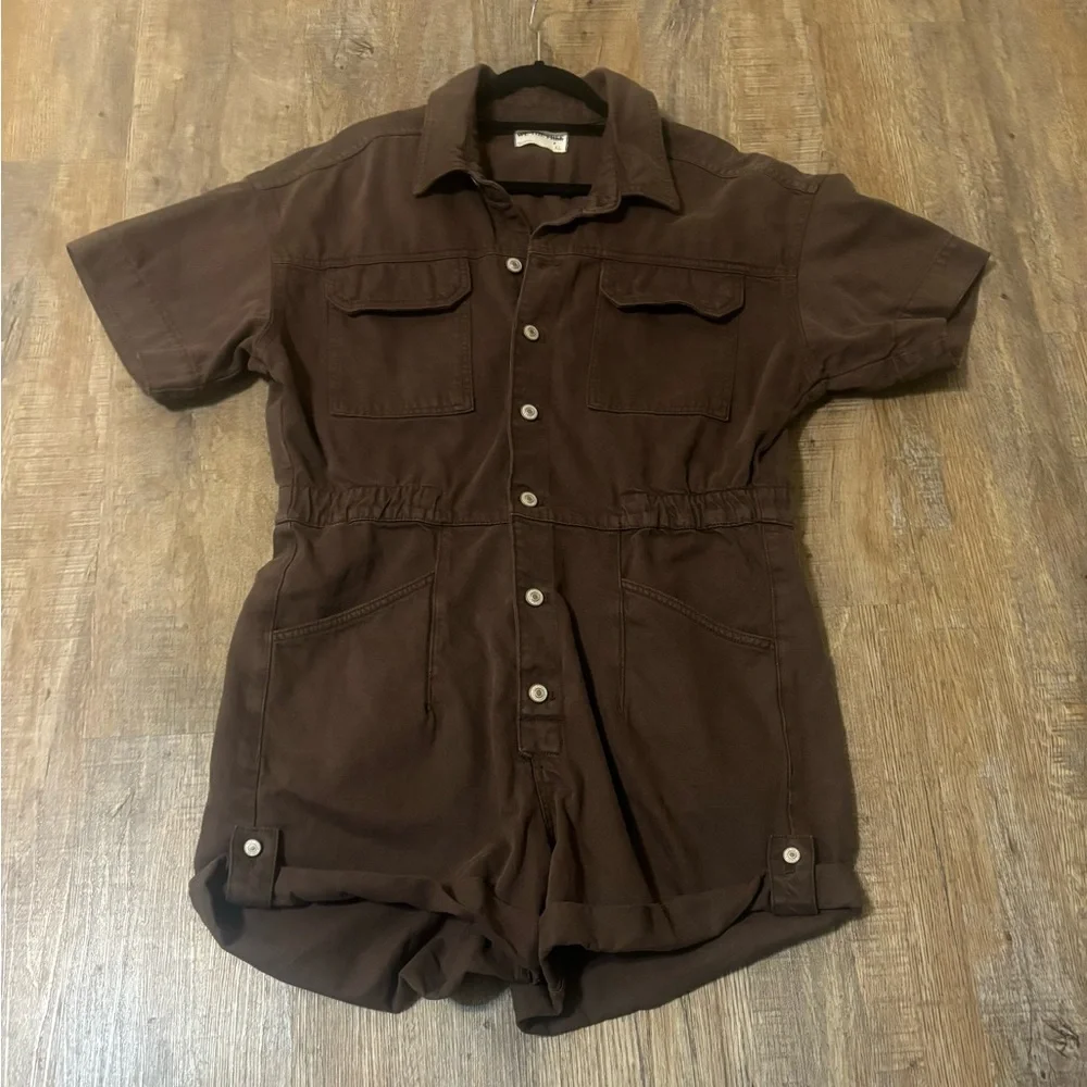 Free People Brown Short-Sleeve Denim Romper - Picture 7 of 16